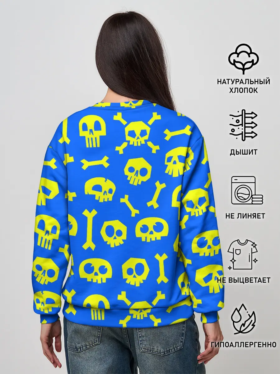 Женский свитшот / Веселый Монки. Синий фон череп и кости