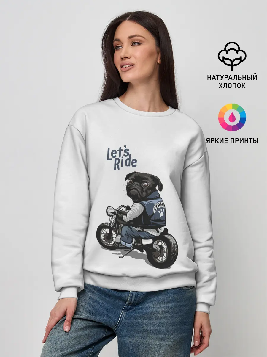 Женский свитшот / Pug Rider | Байкер Мопс