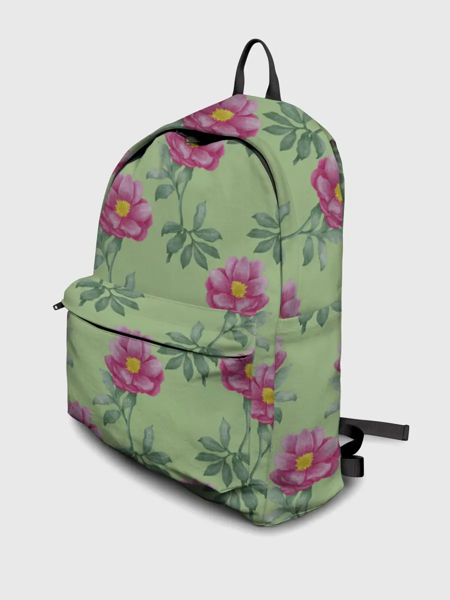 Рюкзак джинсовый / Пионы на светло зеленом фоне