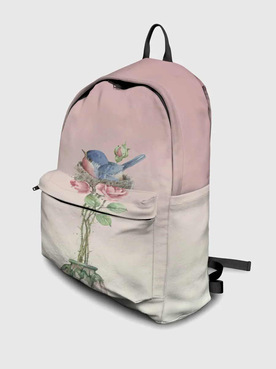 Рюкзак джинсовый / Птичка в гнезде роза