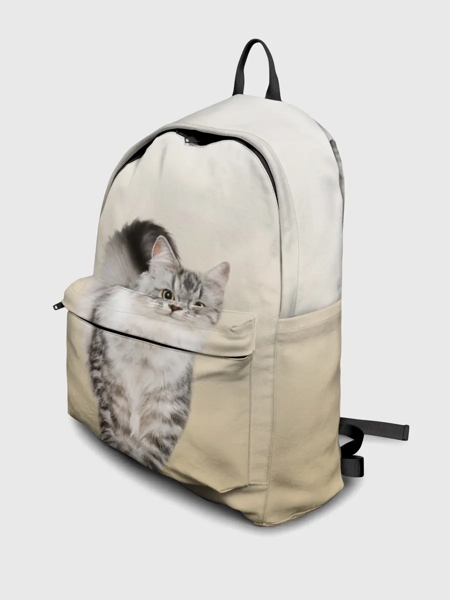 Рюкзак джинсовый / Пушистый котик реалистичный