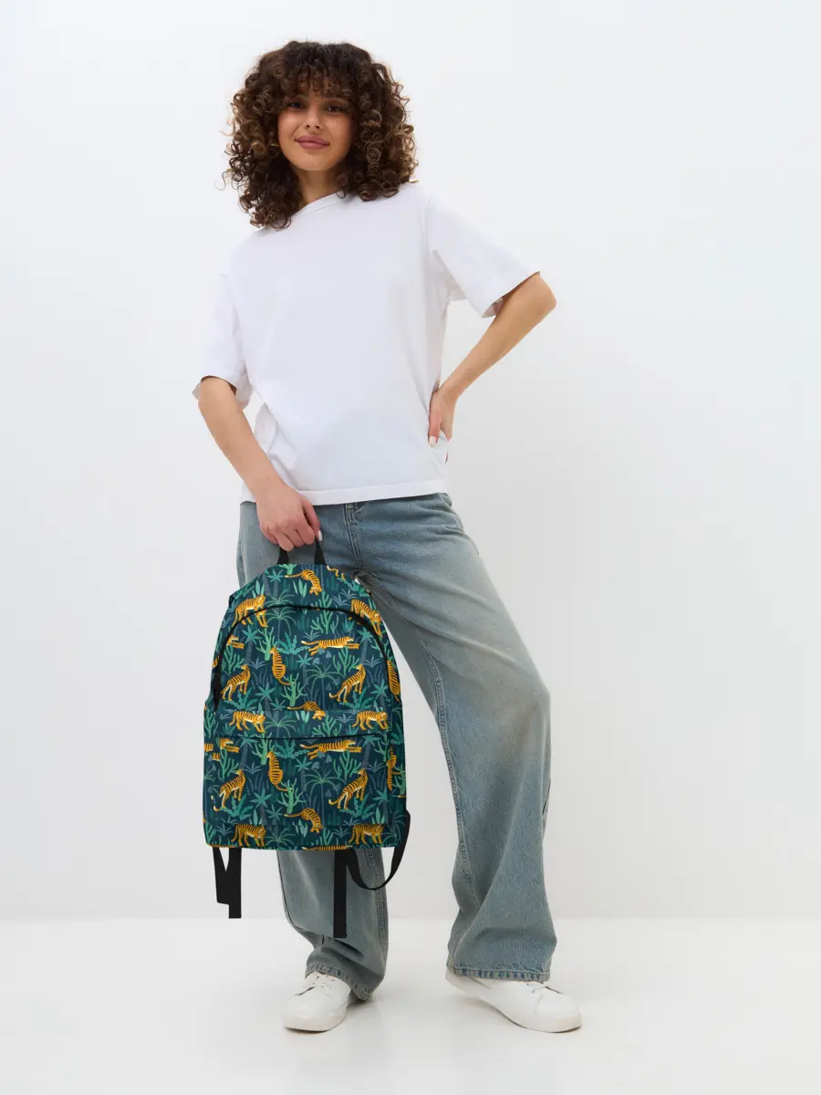 Рюкзак джинсовый / Паттерн из Тигров и Растений