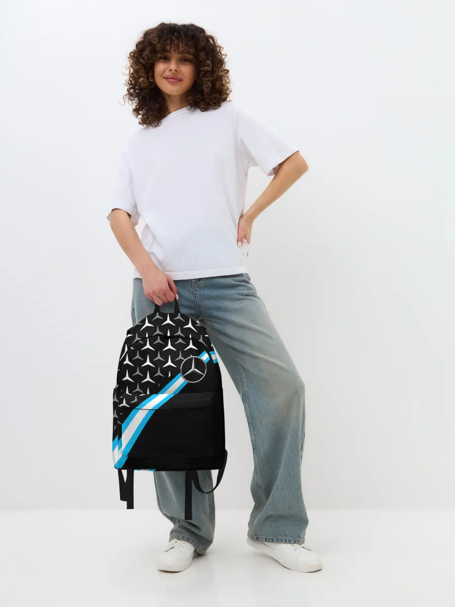 Рюкзак джинсовый / MERCEDES / УЗОР / ЛИНИЯ АКВА