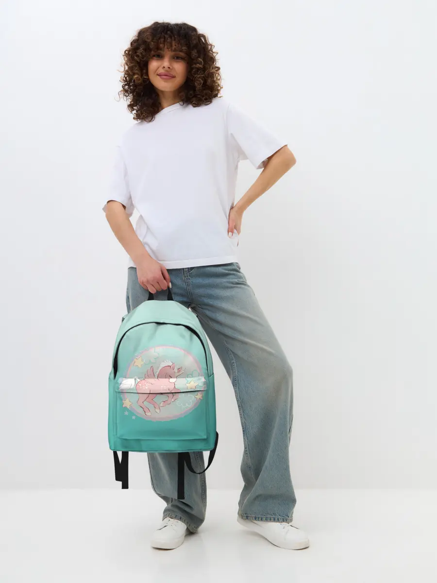 Рюкзак джинсовый / розовый единорог в небесах