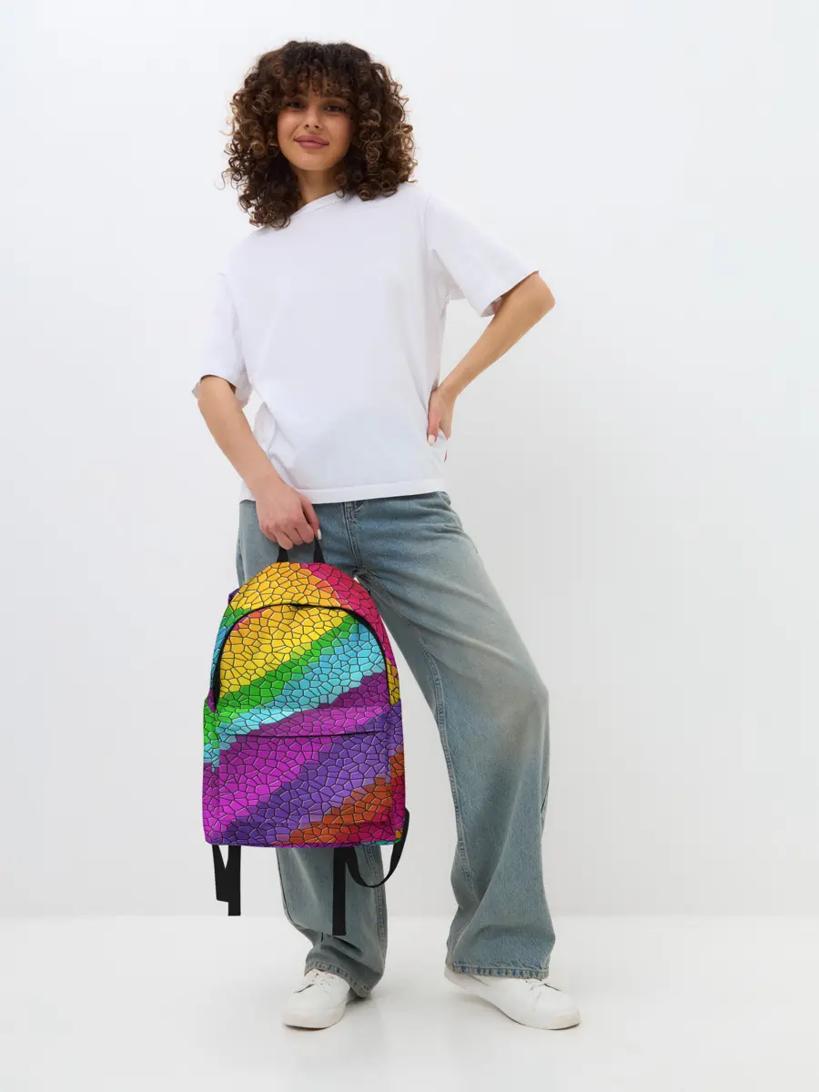 Рюкзак джинсовый / Яркая мозаика радуга диагональ