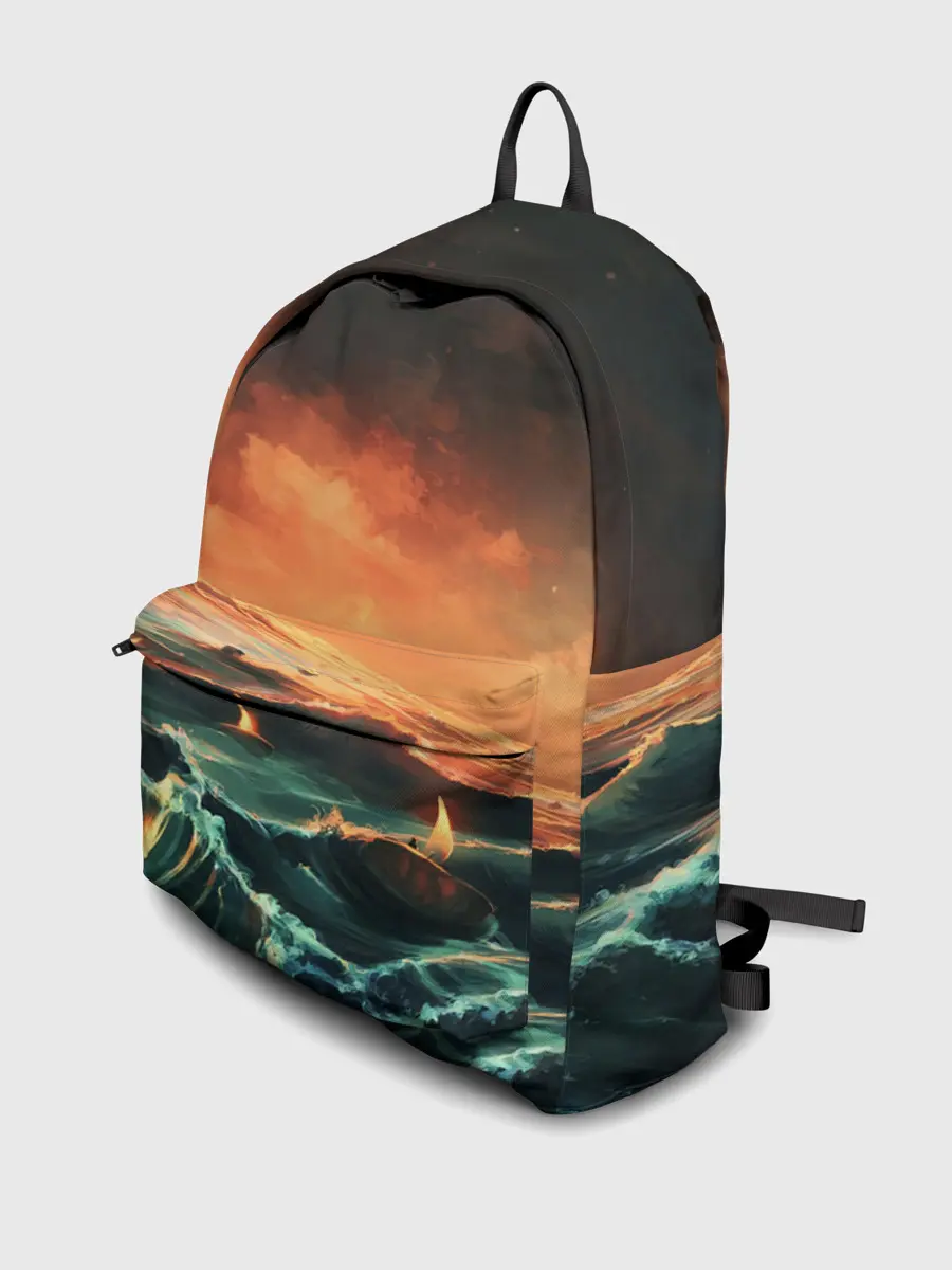 Рюкзак джинсовый / Фэнтези море корабли закат