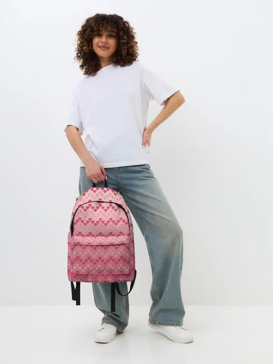 Рюкзак джинсовый / узор милые сердца зигзагами