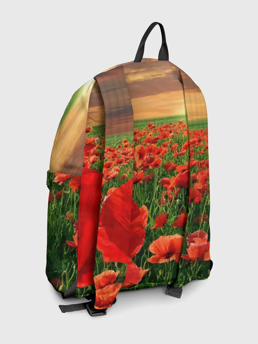 Рюкзак джинсовый / Красный мак на закате