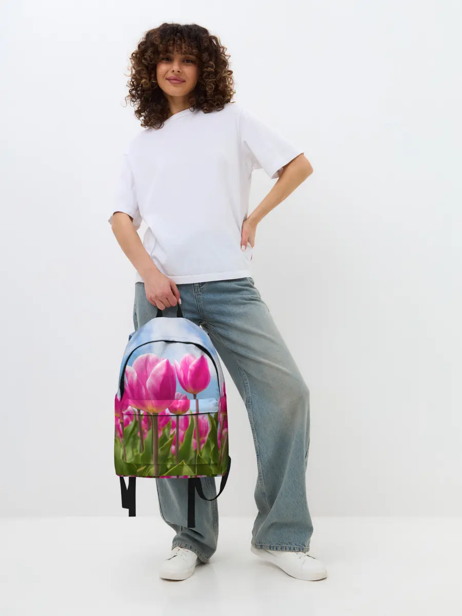 Рюкзак джинсовый / Розовые тюльпаны