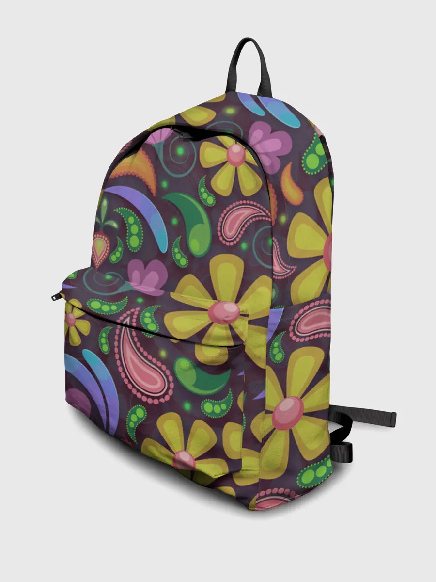 Рюкзак джинсовый / летние цветы узор на темном