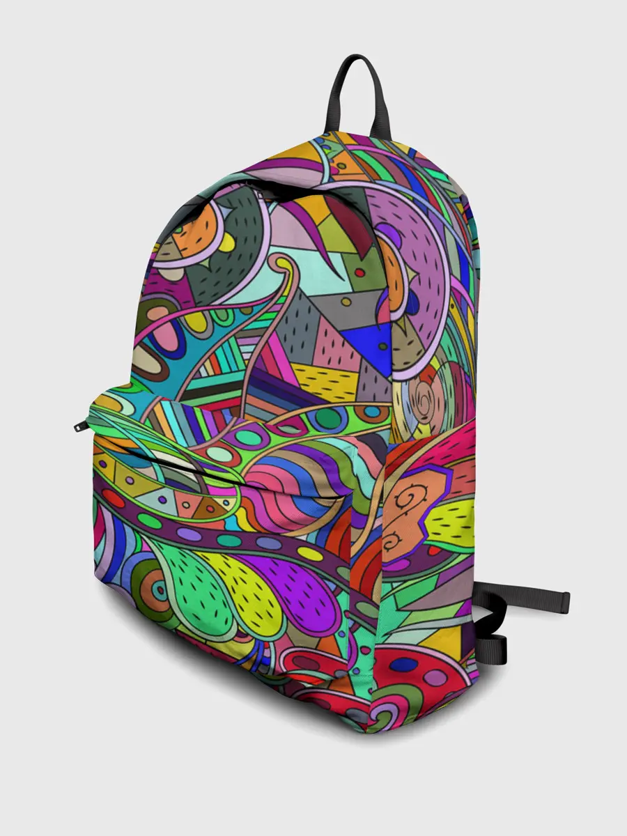 Рюкзак джинсовый / Дудлы узор разноцветный хиппи