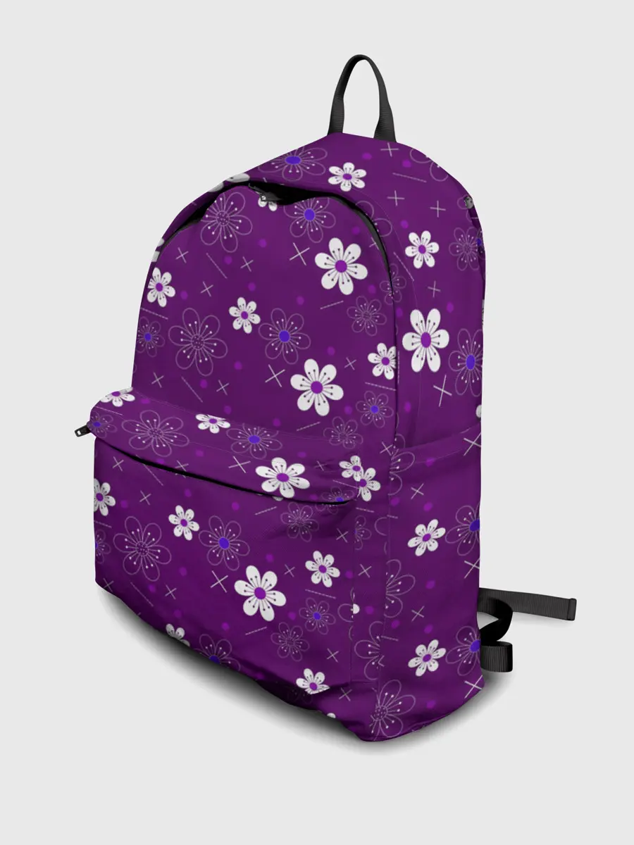 Рюкзак джинсовый / узор цветы на фиолетовом фоне