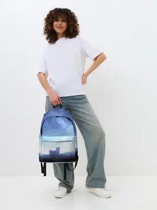 Рюкзак джинсовый / силуэт корги ночь космос дымка