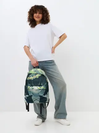 Рюкзак джинсовый / аниме школьница маска цветы