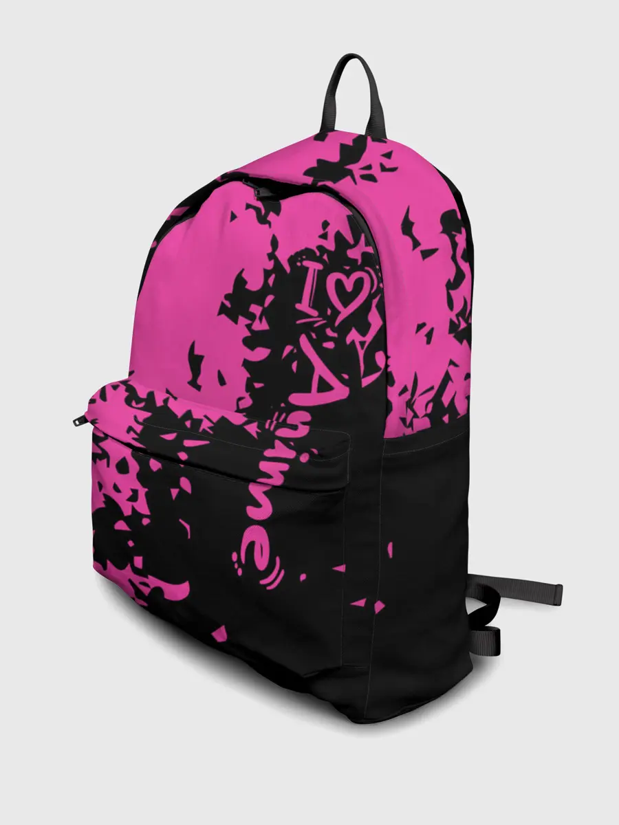 Рюкзак джинсовый / Love anime розовые кляксы на черном