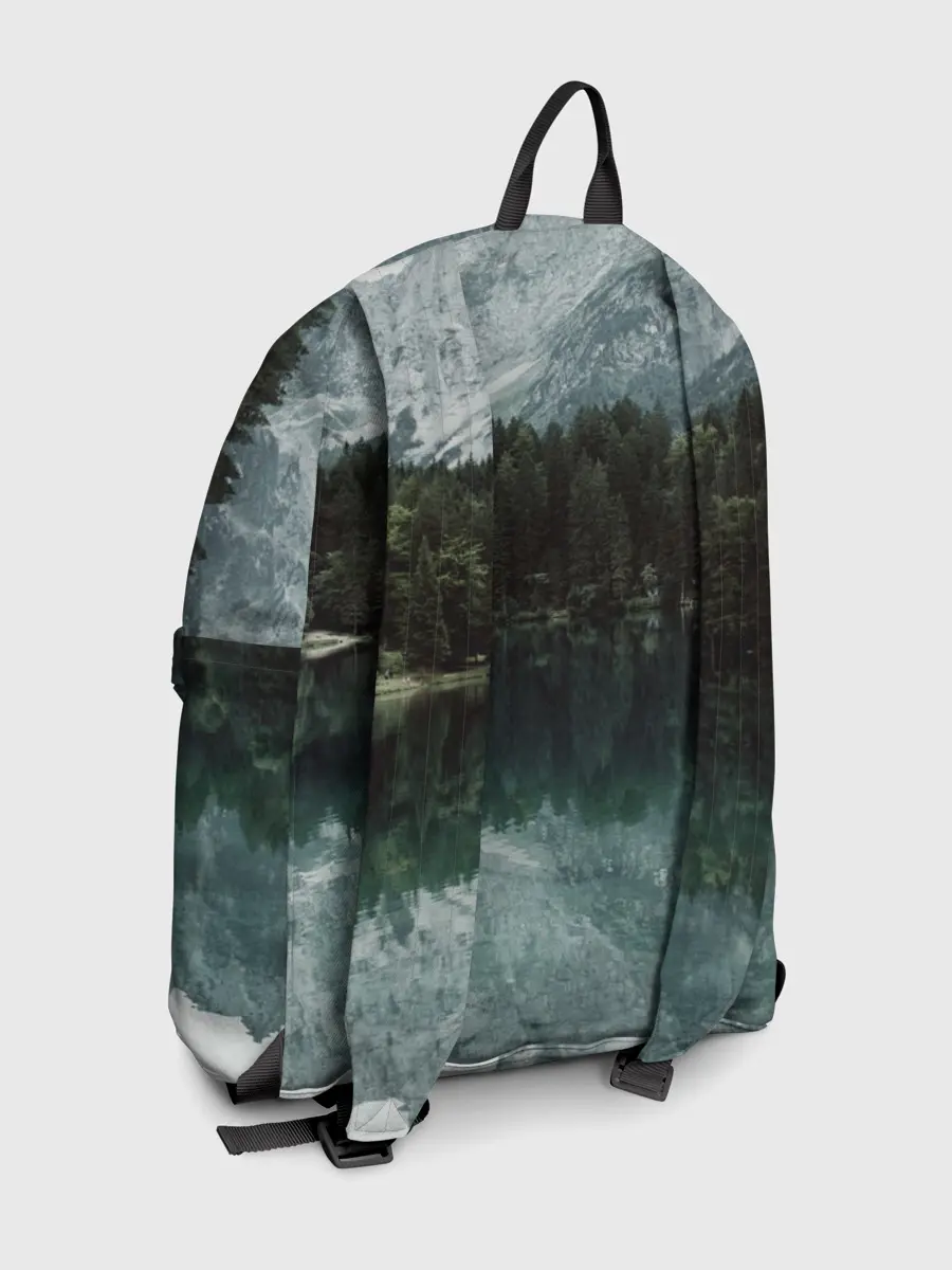 Рюкзак джинсовый / отражение горы в озере