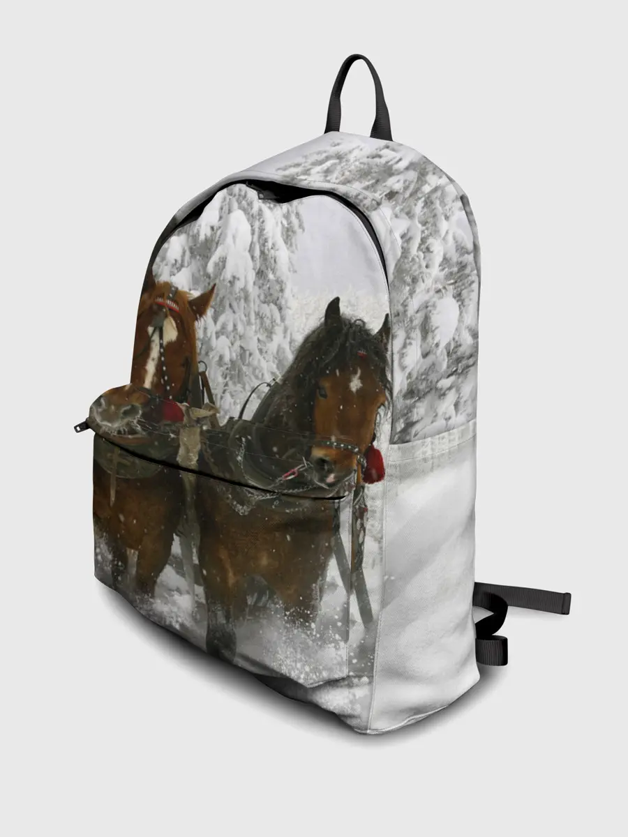Рюкзак джинсовый / Лошади и снег