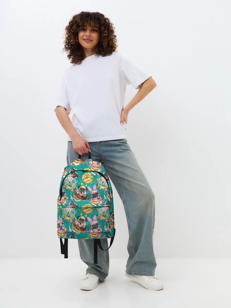 Рюкзак джинсовый / Мопсы в пончиках