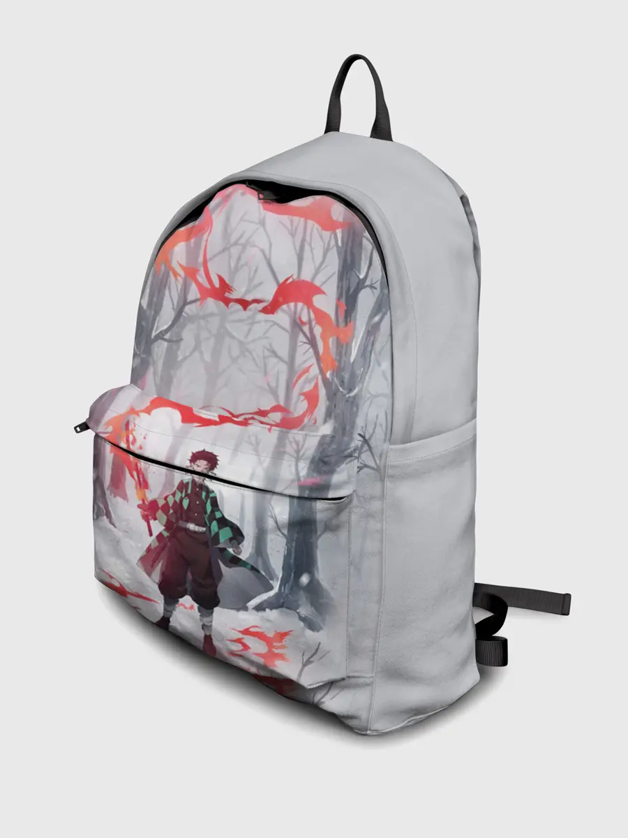 Рюкзак джинсовый / KIMETSU NO YAIBA красный след