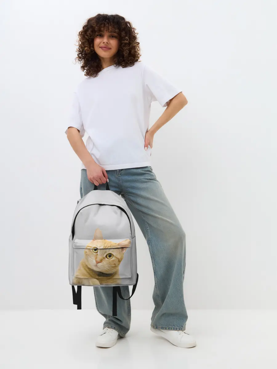 Рюкзак джинсовый / Рыжий котик