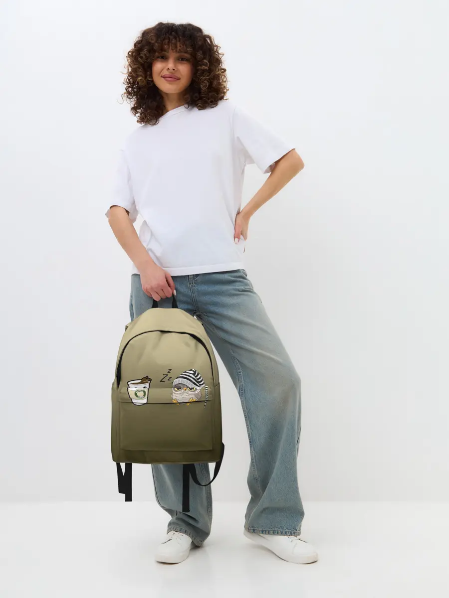 Рюкзак джинсовый / сонная сова и кофе идеальное