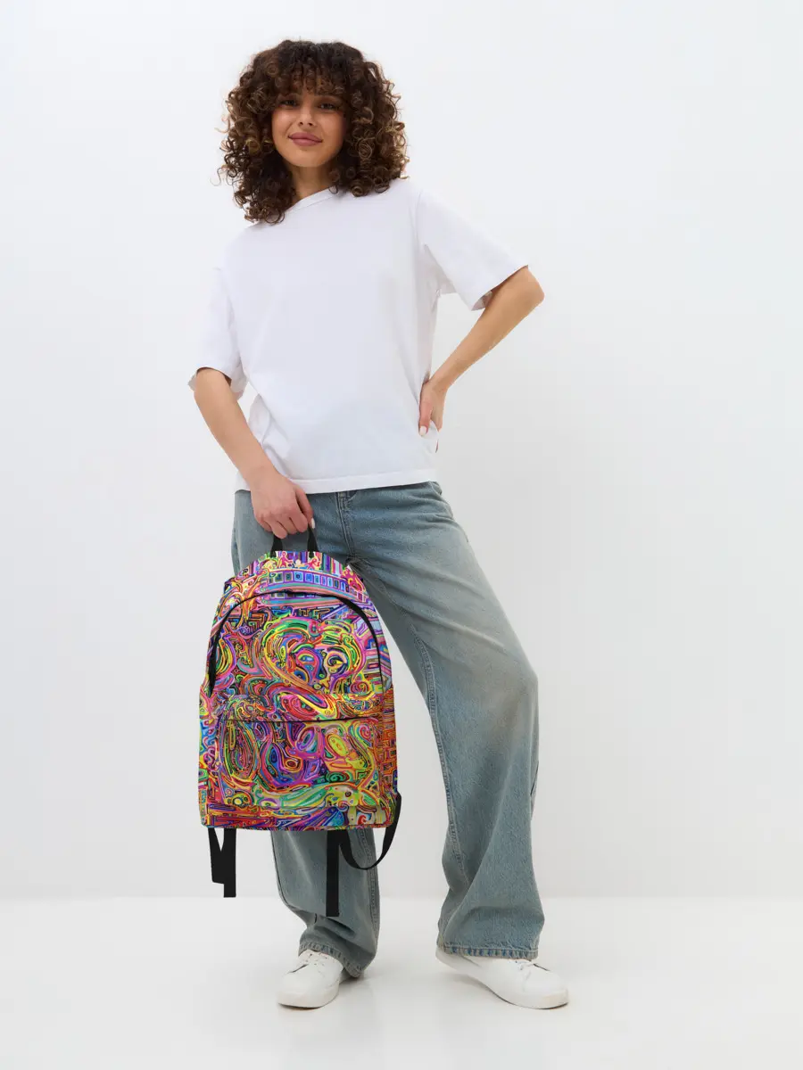 Рюкзак джинсовый / НЕОНОВЫЕ ЛИНИИ / АБСТРАКЦИЯ