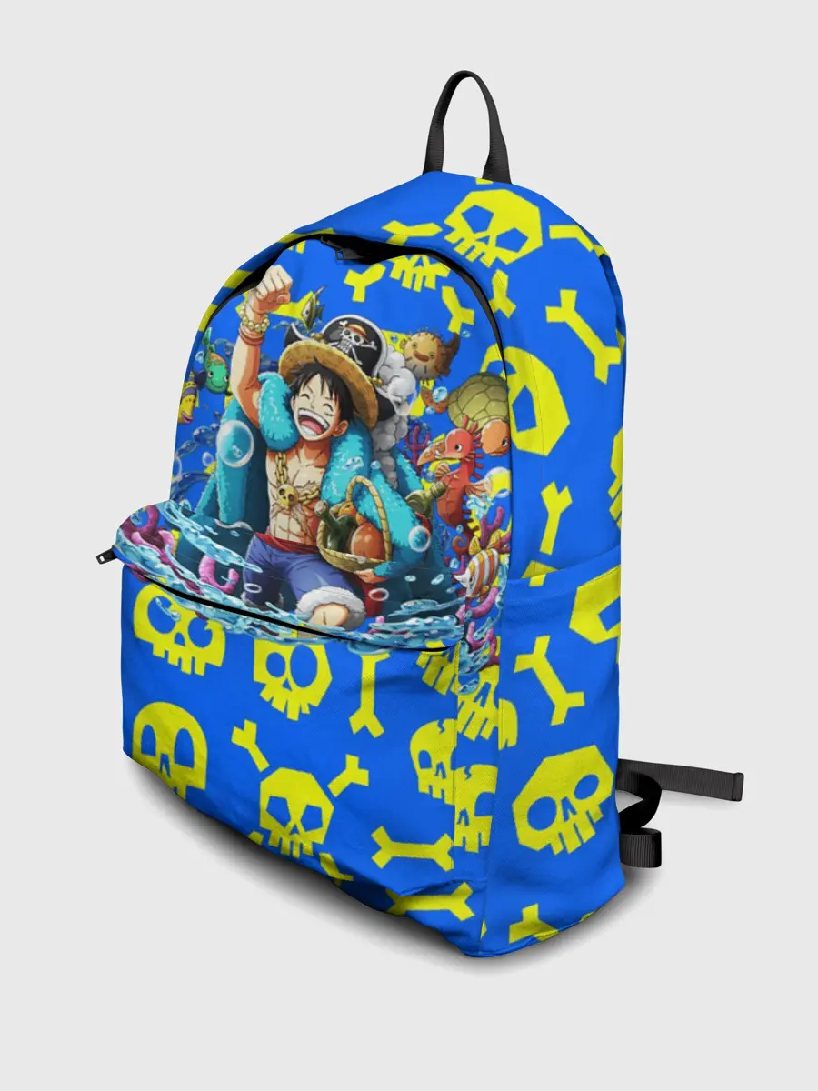 Рюкзак джинсовый / Веселый Монки. Синий фон череп и кости