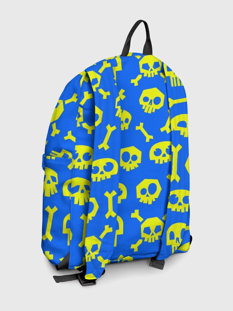 Рюкзак джинсовый / Веселый Монки. Синий фон череп и кости