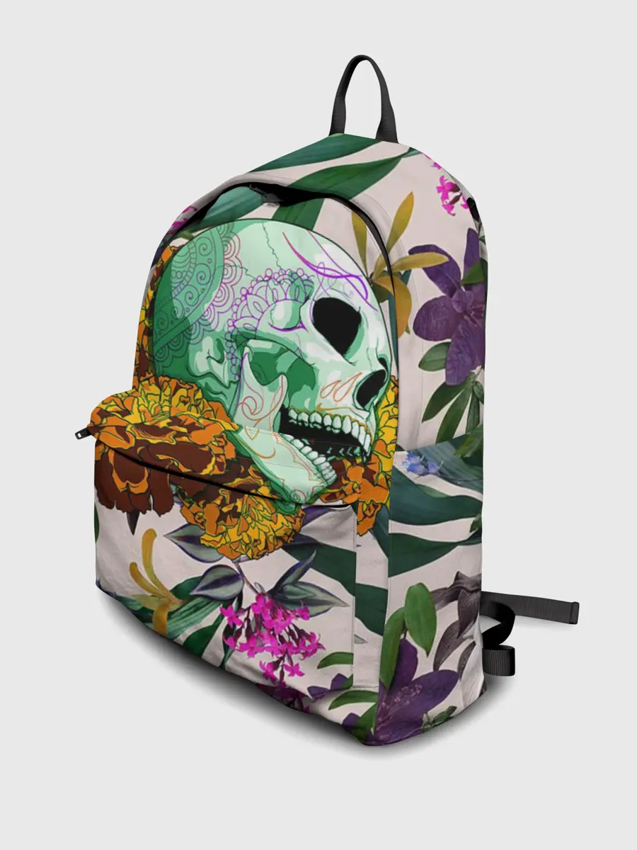 Рюкзак джинсовый / Череп в цветах
