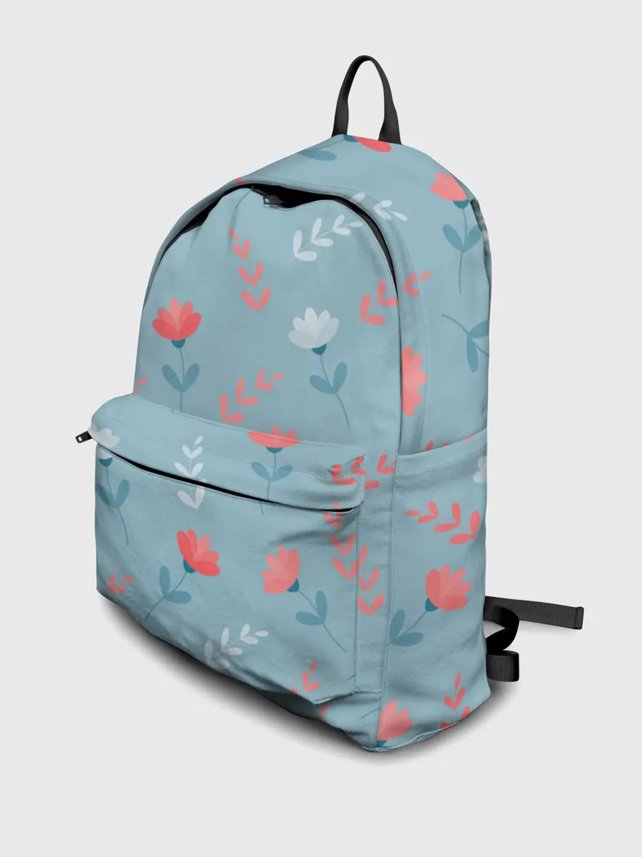 Рюкзак джинсовый / Цветочки и листики на голубом