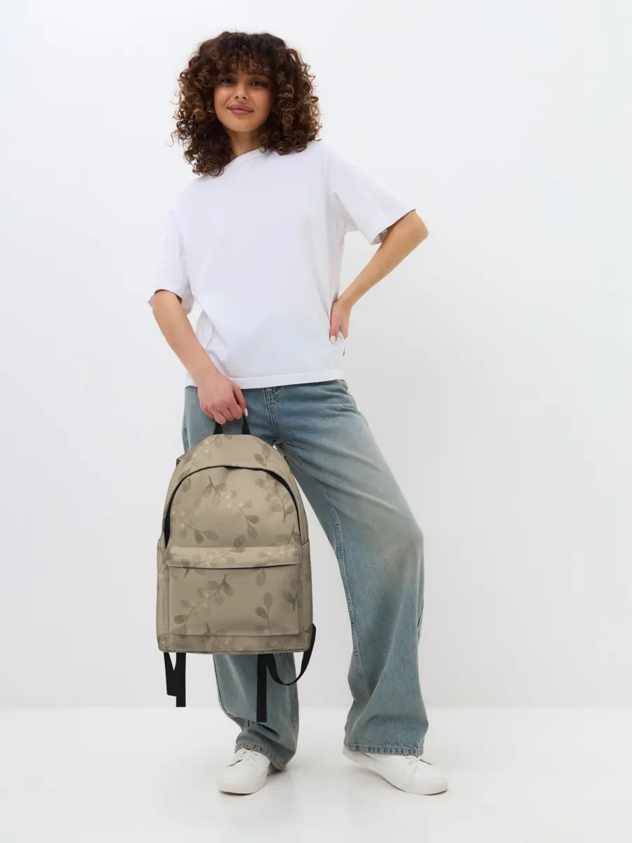 Рюкзак джинсовый / Листья на бежевом фоне