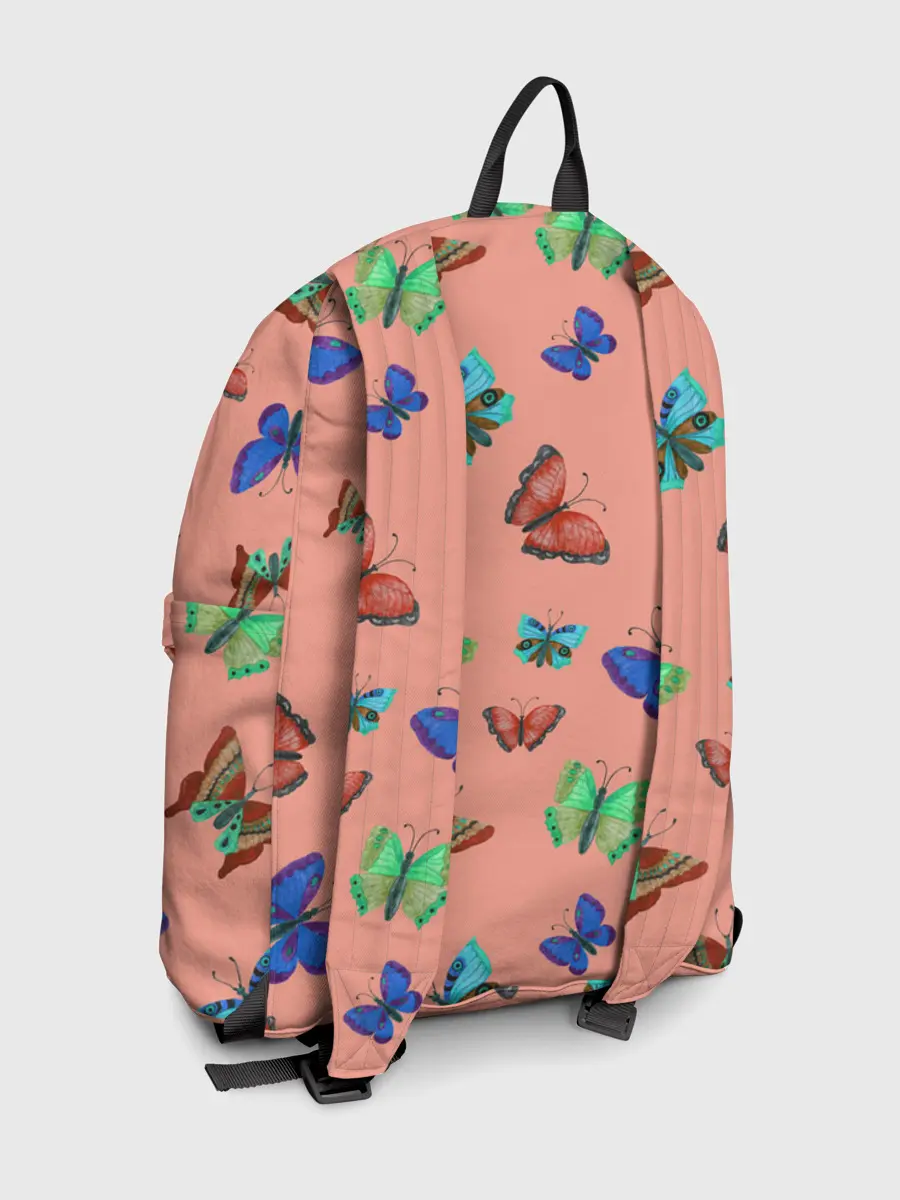 Рюкзак джинсовый / Бабочки на персиковом фоне
