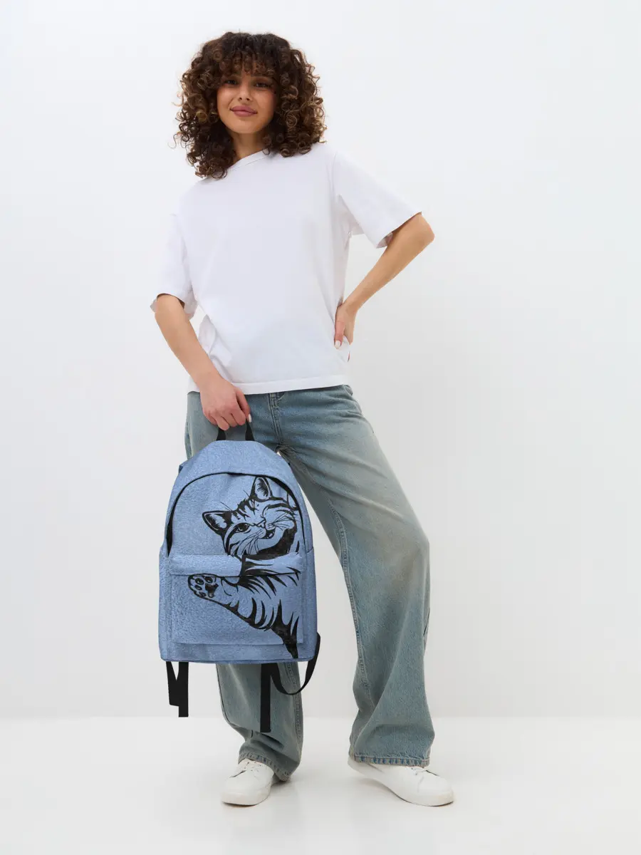 Рюкзак джинсовый / Улыбающийся кот