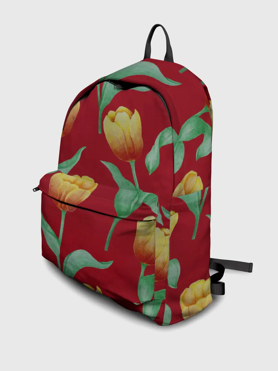 Рюкзак джинсовый / Тюльпаны на красном фоне