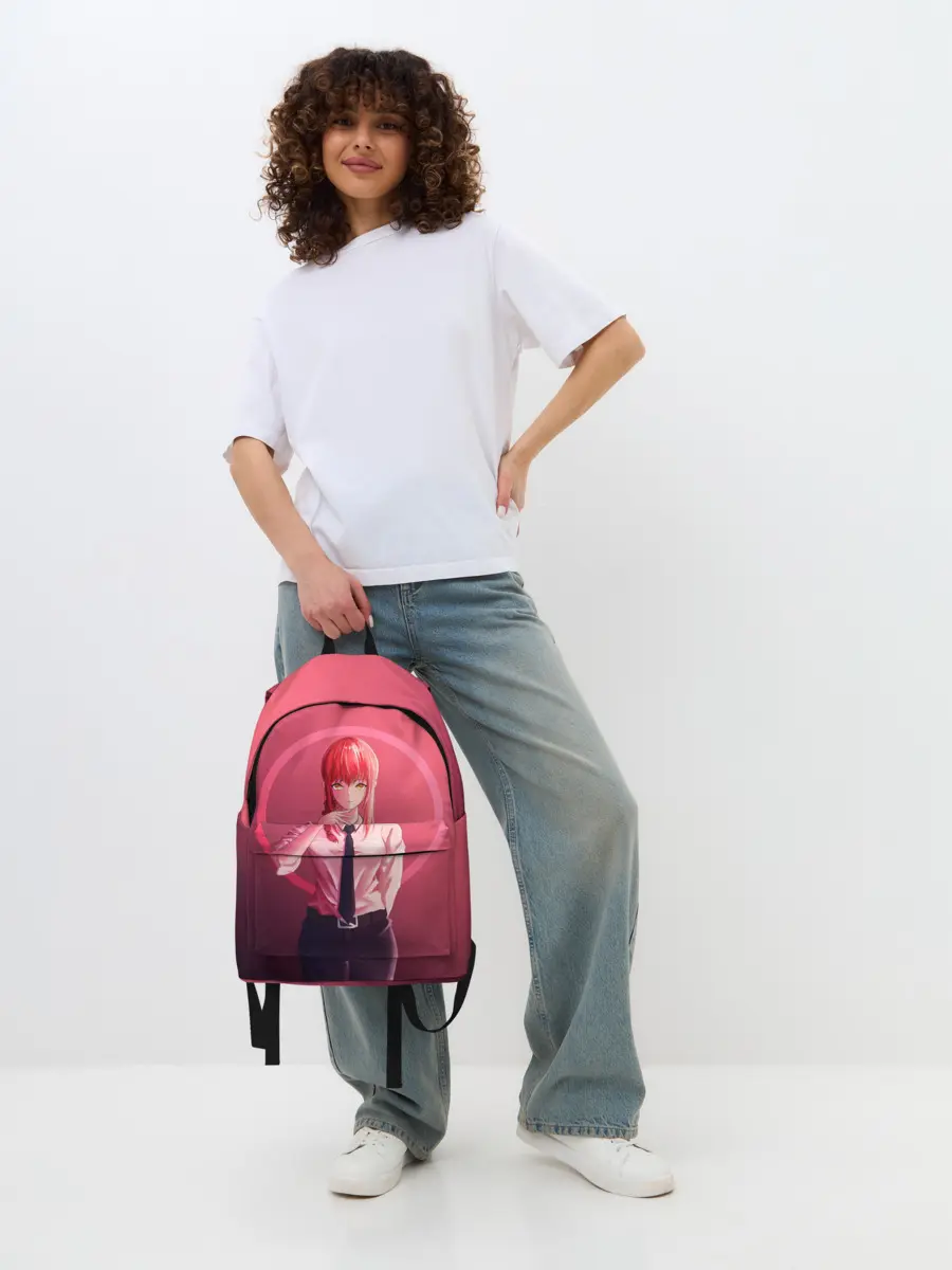 Рюкзак джинсовый / Макима на красном фоне