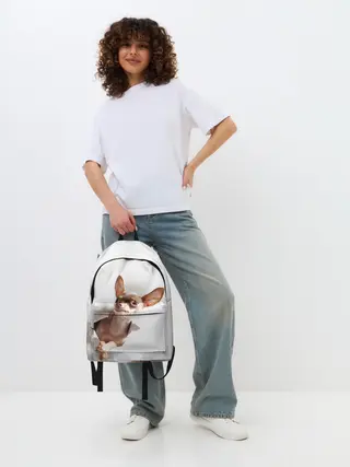 Рюкзак джинсовый / Чихуахуа из бумаги вылазит