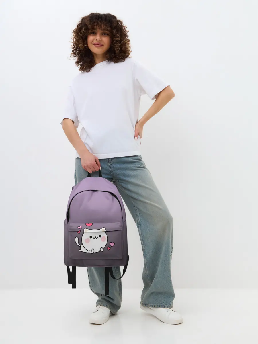 Рюкзак джинсовый / влюбленный котенок