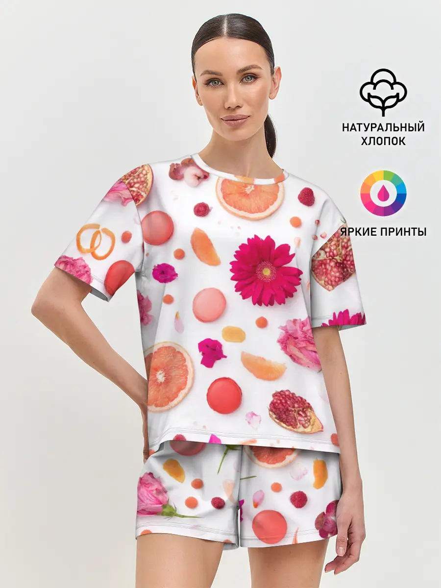 Женская пижама с шортами / Фрукты