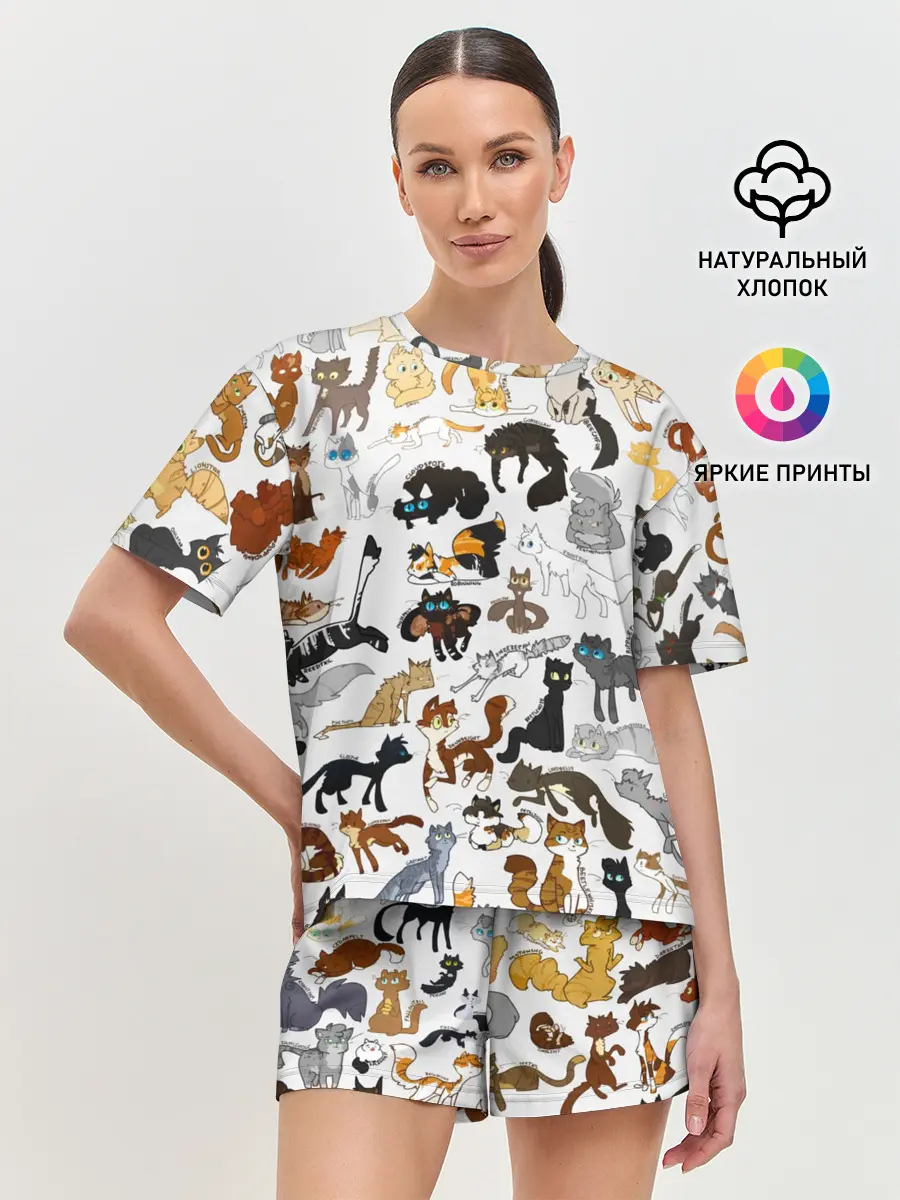 Женская пижама с шортами / Котоколлаж 03