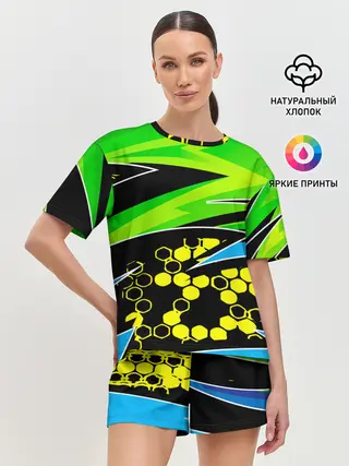 Женская пижама с шортами / Light green urban marble