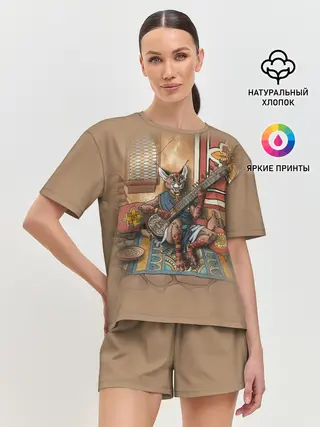 Женская пижама с шортами / Кот музыкант #17