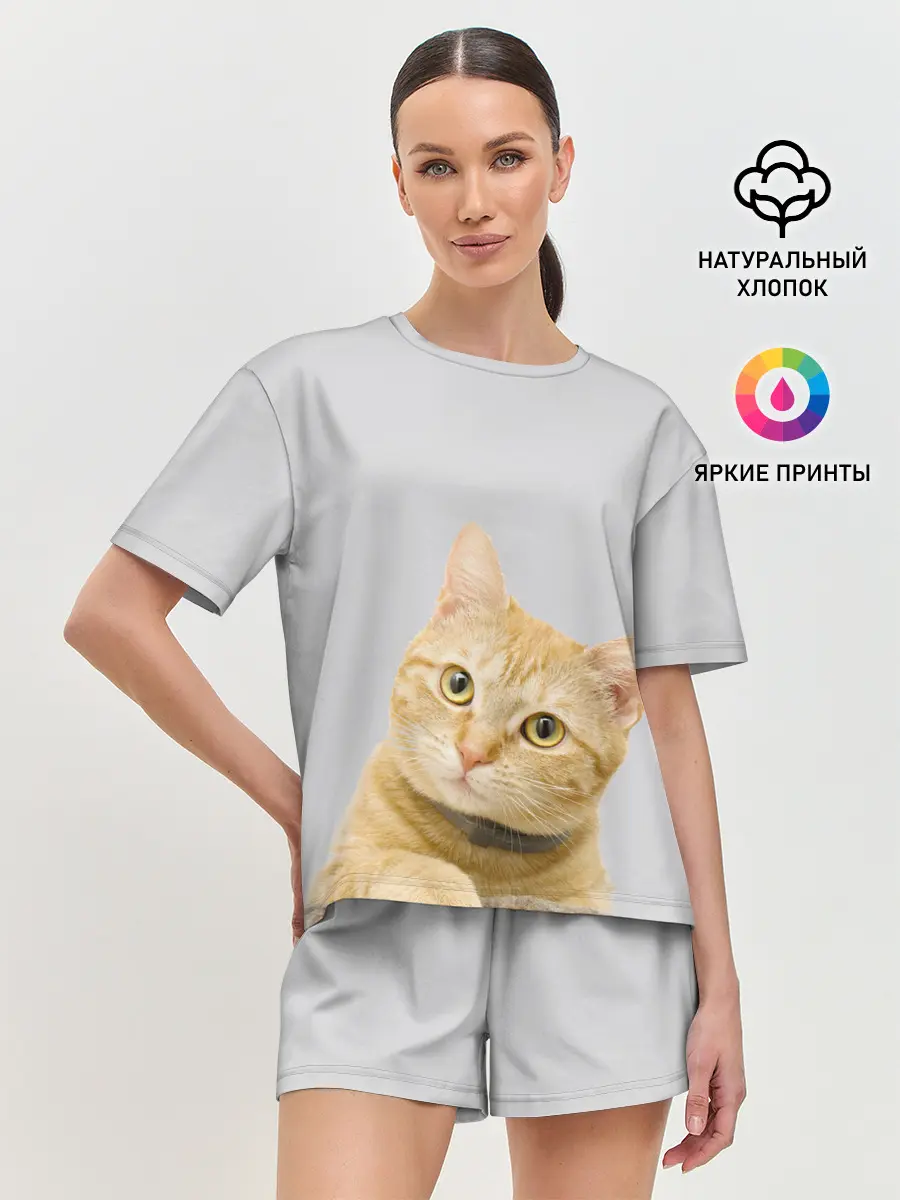 Женская пижама с шортами / Рыжий котик