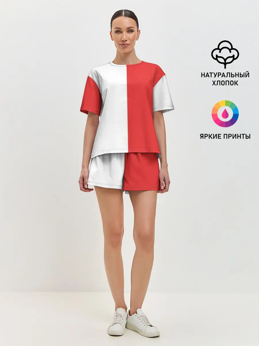 Женская пижама с шортами / Красно-белая форма