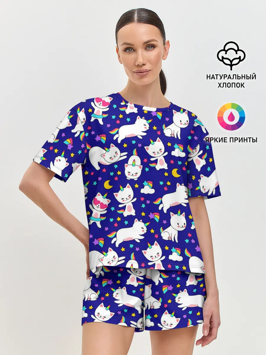 Женская пижама с шортами / Кот-Единорог