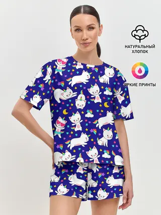 Женская пижама с шортами / Кот-Единорог