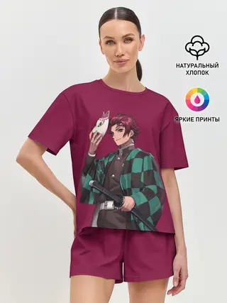 Женская пижама с шортами / KIMETSU NO YAIBA с маской