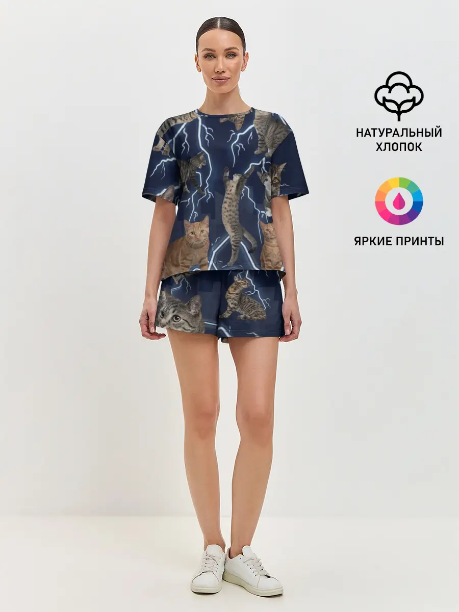 Женская пижама с шортами / Коты