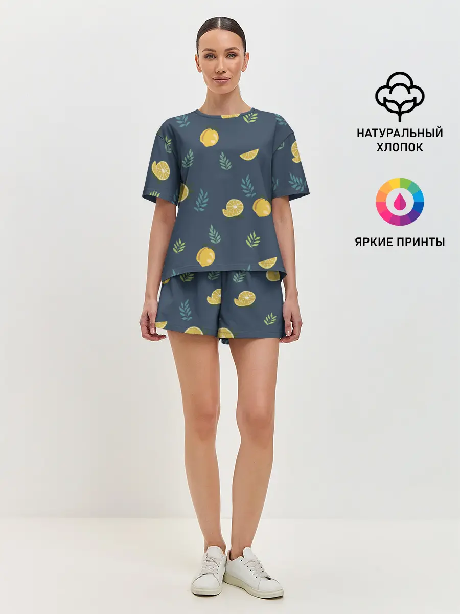 Женская пижама с шортами / Лимонный узор