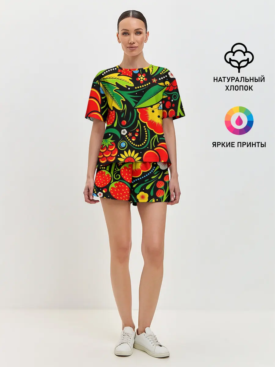 Женская пижама с шортами / Цветы