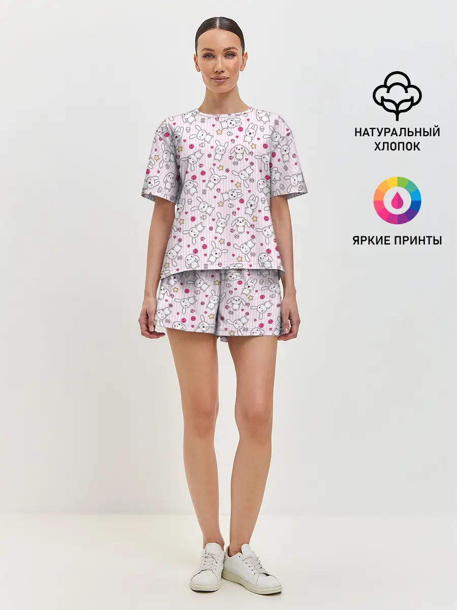 Женская пижама с шортами / Зайчики